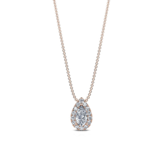 Billie - Collier or rose diamant poire avec halo #1