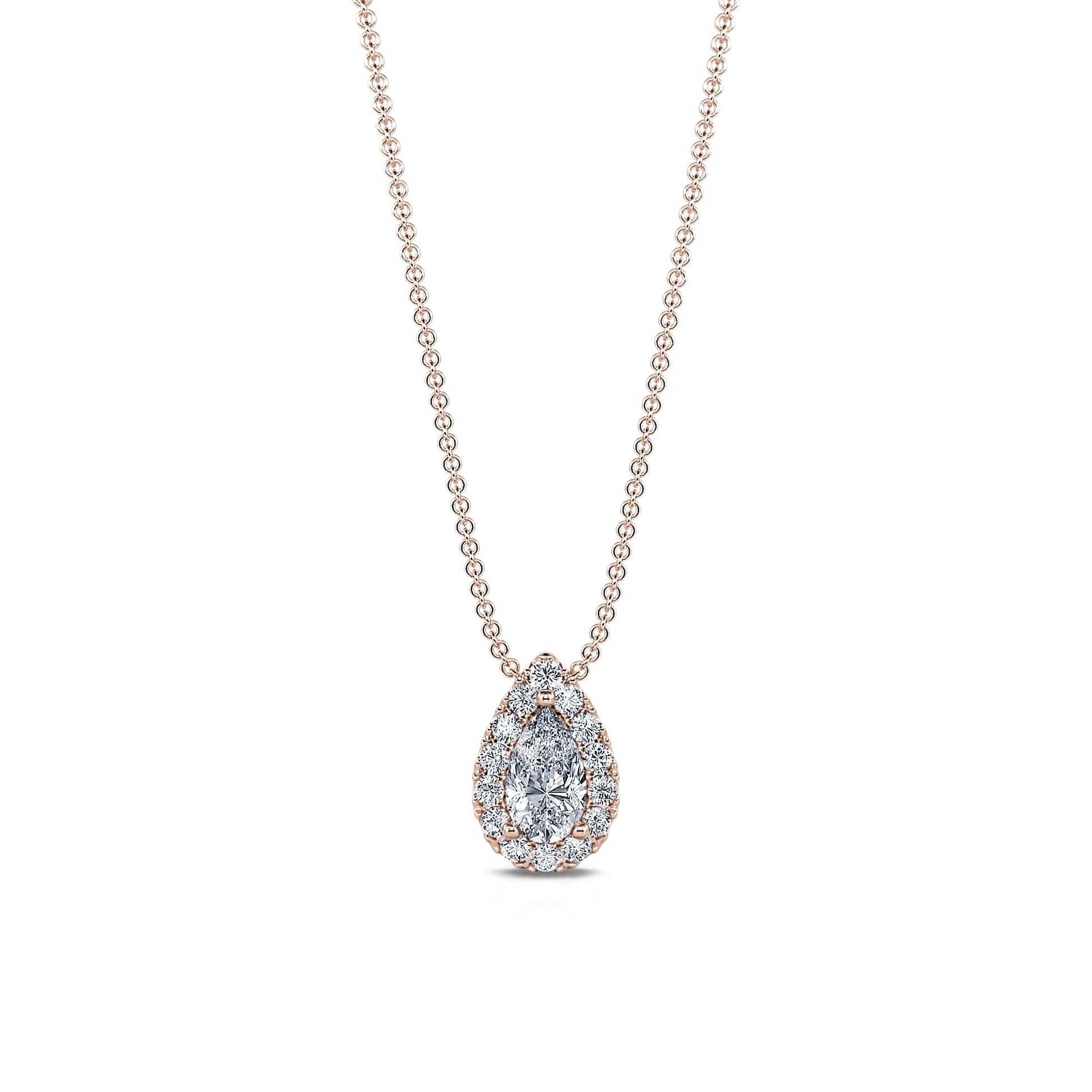 Collier or rose diamant poire avec halo Billie 1