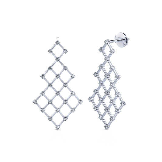 Blanche - Boucles d'oreilles pendantes or blanc et diamant #2