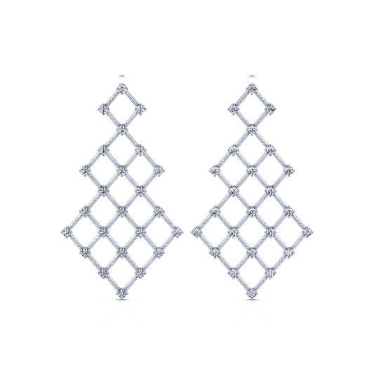 Blanche - Boucles d'oreilles pendantes or blanc et diamant #1