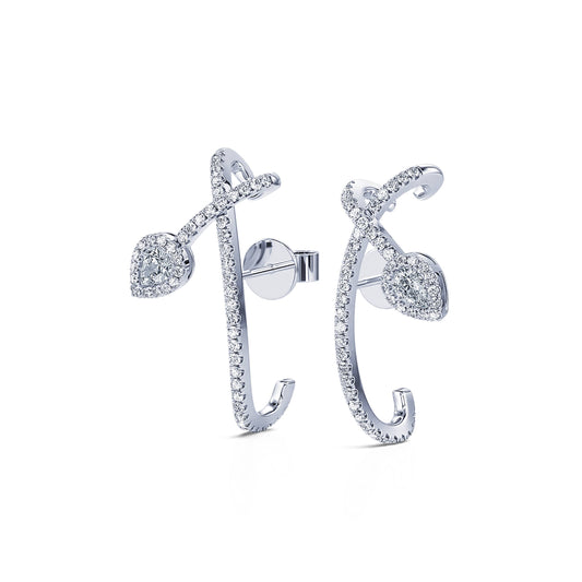 Cécile - Boucles d'oreilles or blanc diamant poire avec halo et tiges croisées #2