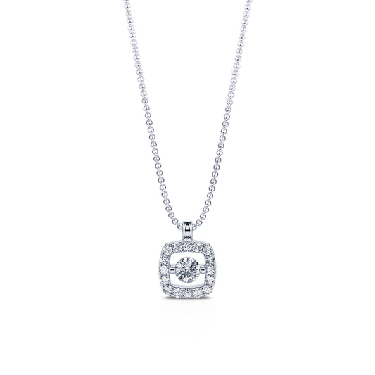 Chelsea&nbsp;-&nbsp;Collier or blanc diamant carré avec halo  #1