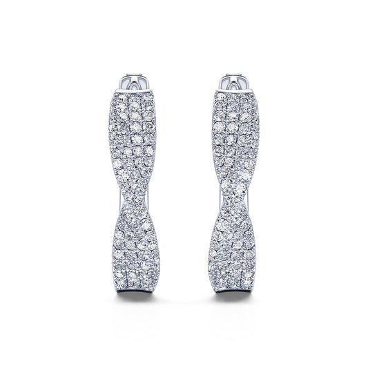 Cléa - Boucles d'oreilles créole pavée or blanc #2