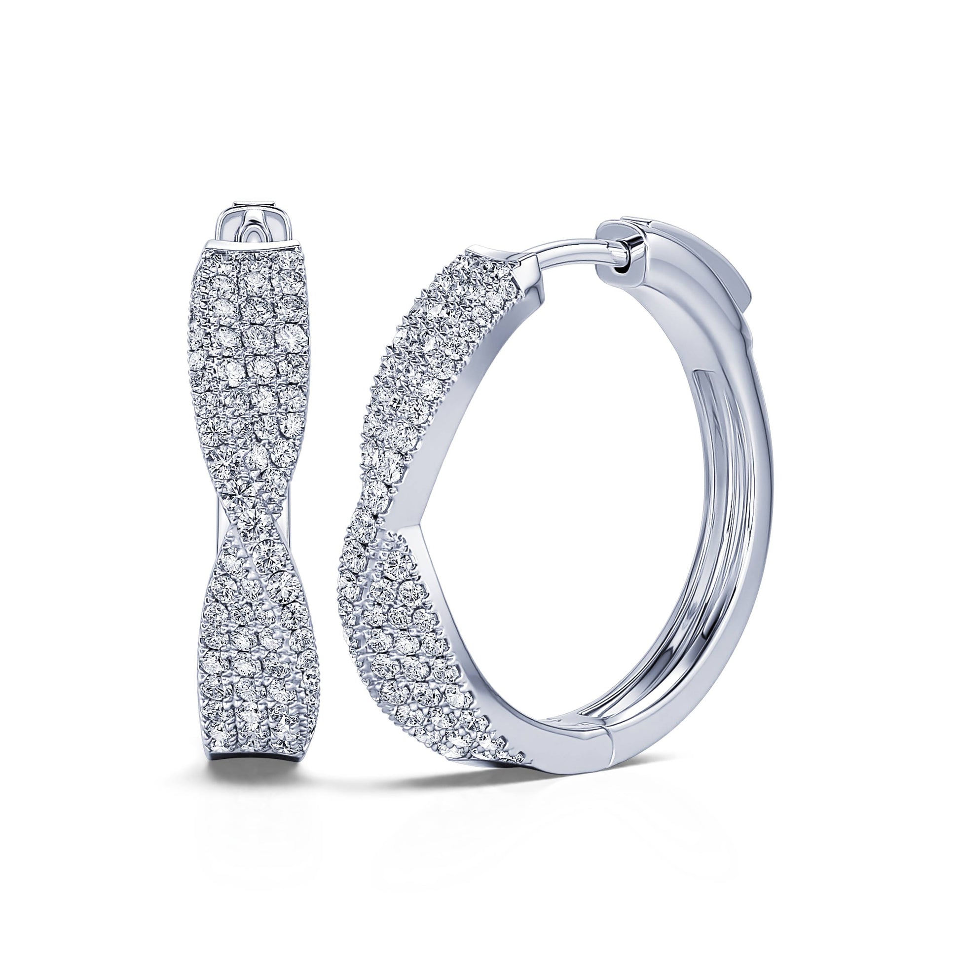  Boucles d'oreilles créole pavée or blanc Cléa 1