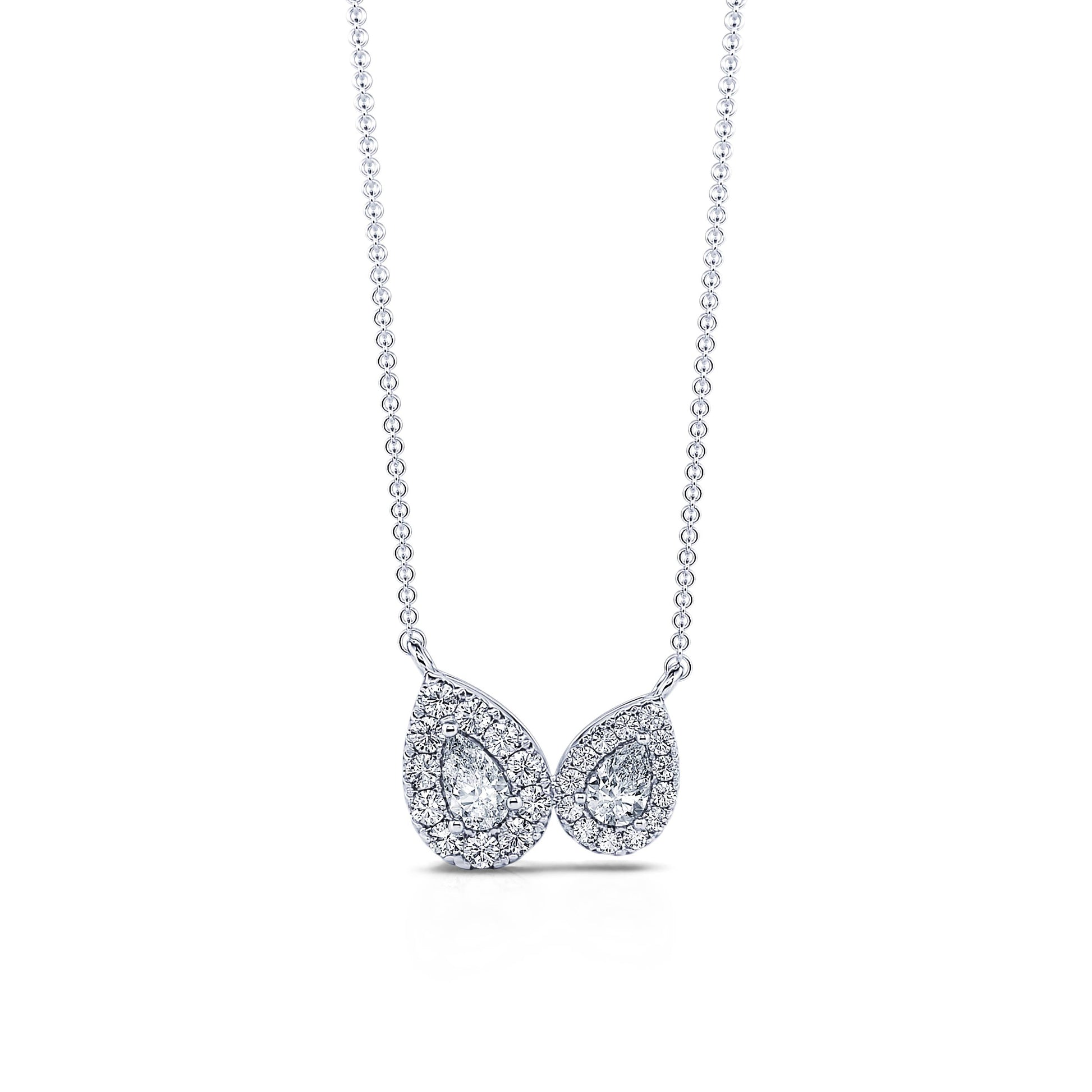Collier or blanc "Toi &amp; Moi" diamants avec halo Cylia 1