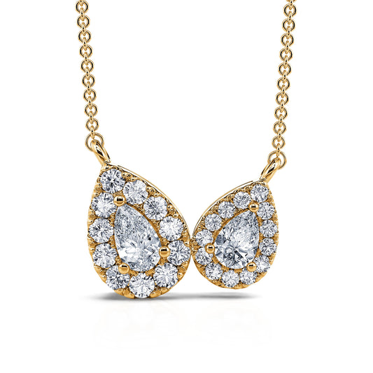 Cylia - Collier or jaune "Toi & Moi" diamants avec halo #2