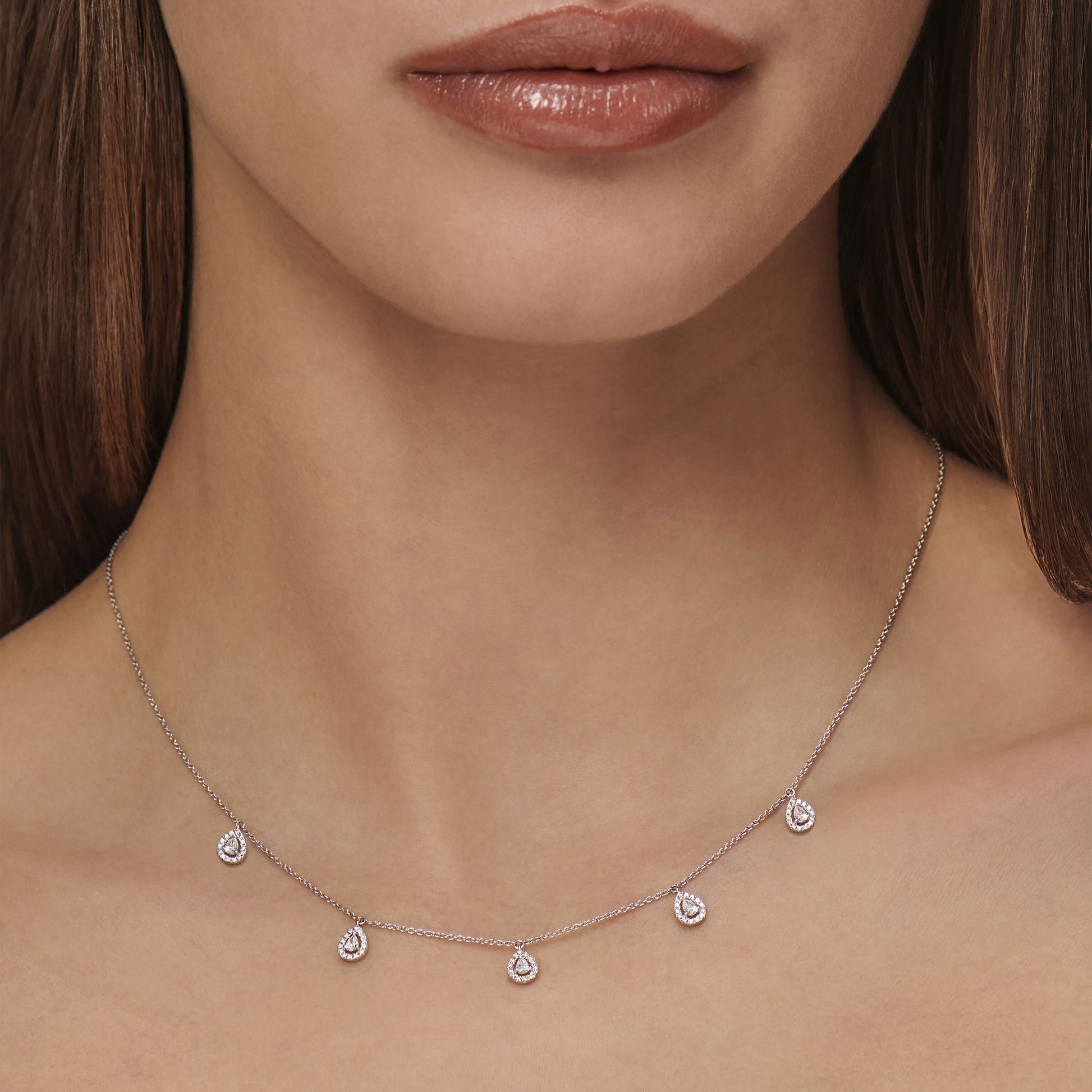 Collier or jaune multi diamants poire avec halo  Dara 5