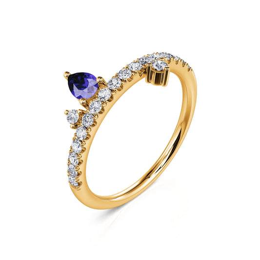 Décembre - Bague de naissance or jaune diamant et poire tanzanite #2