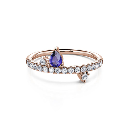 Décembre&nbsp;-&nbsp;Bague de naissance or rose diamant et poire tanzanite #1