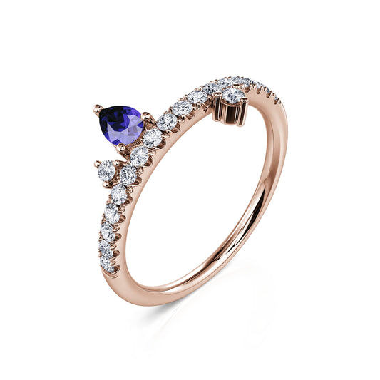 Décembre - Bague de naissance or rose diamant et poire tanzanite #2