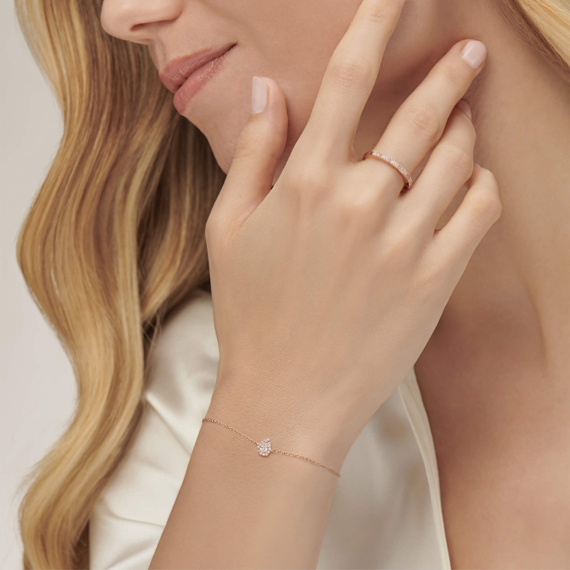 Bracelet diamant poire halo or blanc Dina 5