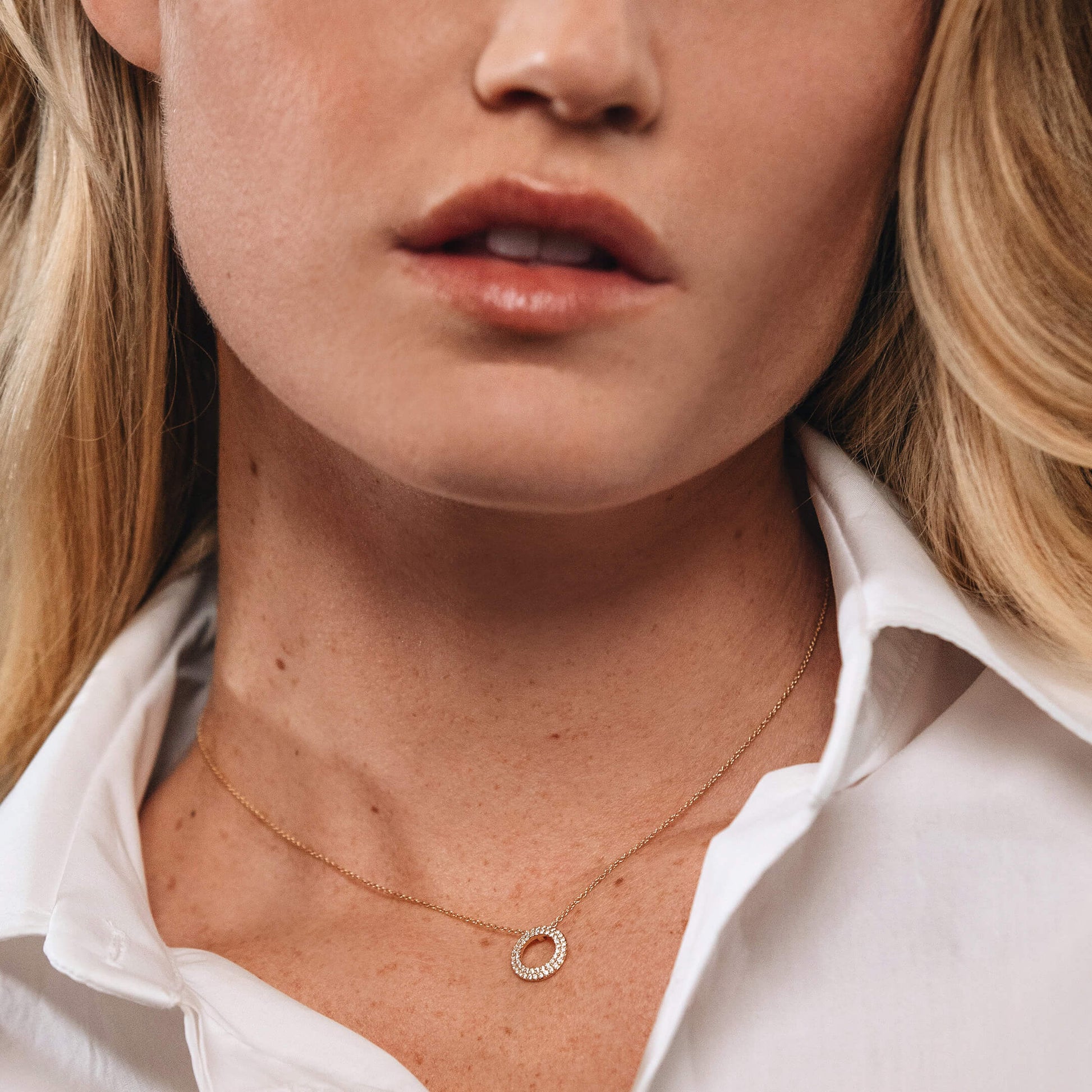 Collier or rose diamant rond pavé double rangs Divine 4
