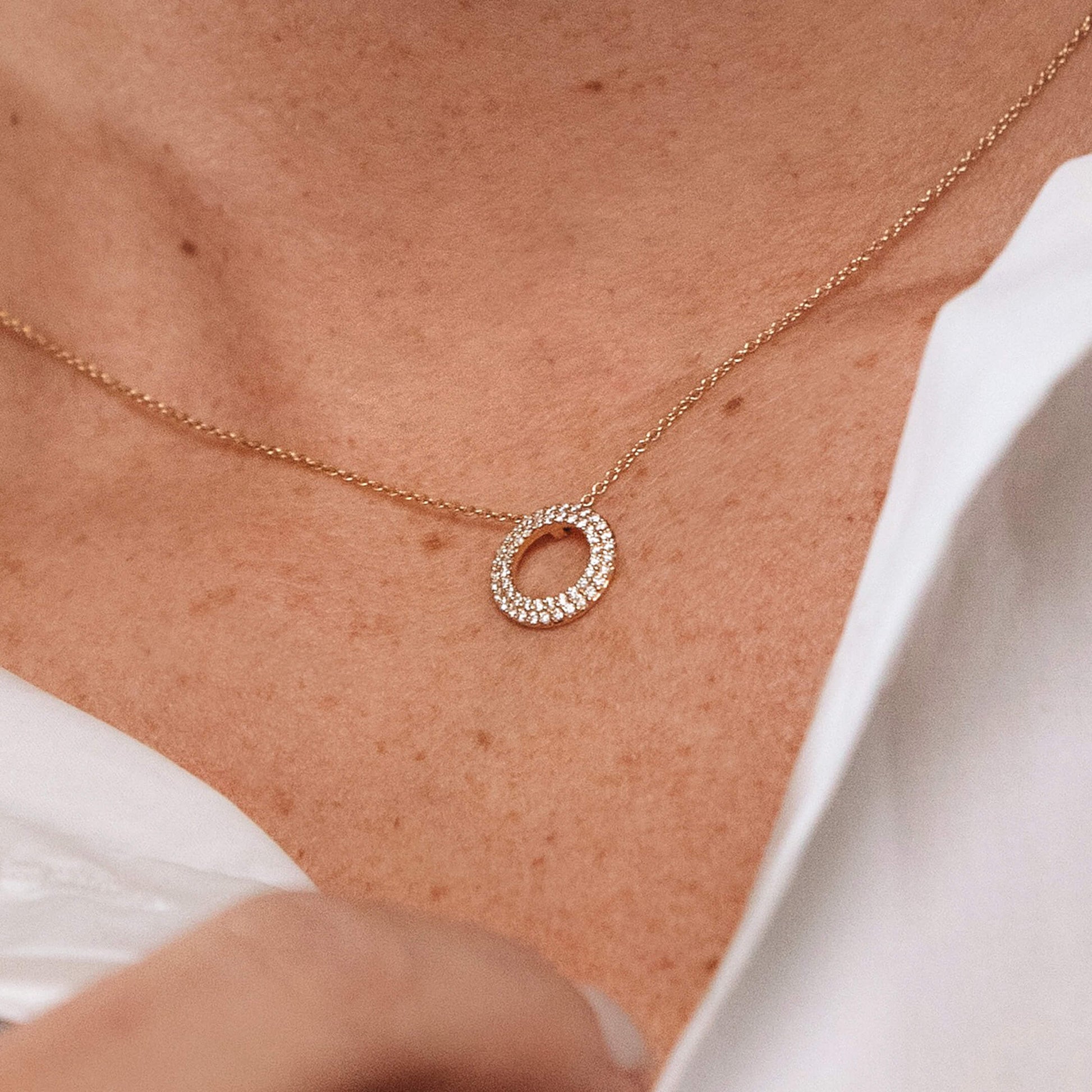 Collier or rose diamant rond pavé double rangs Divine 5