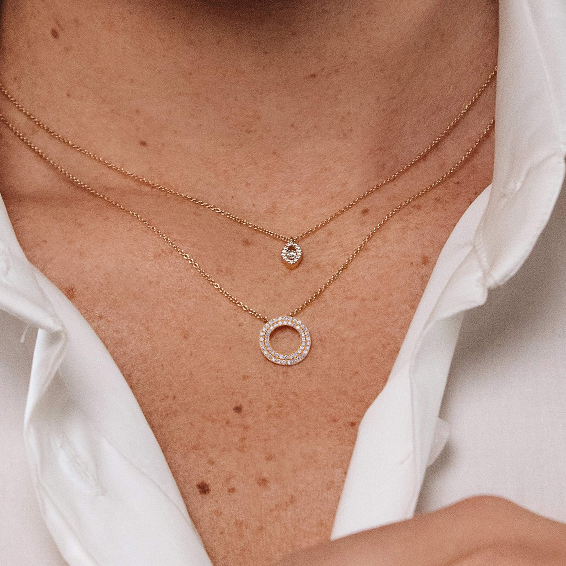 Collier or rose diamant rond pavé double rangs Divine 6