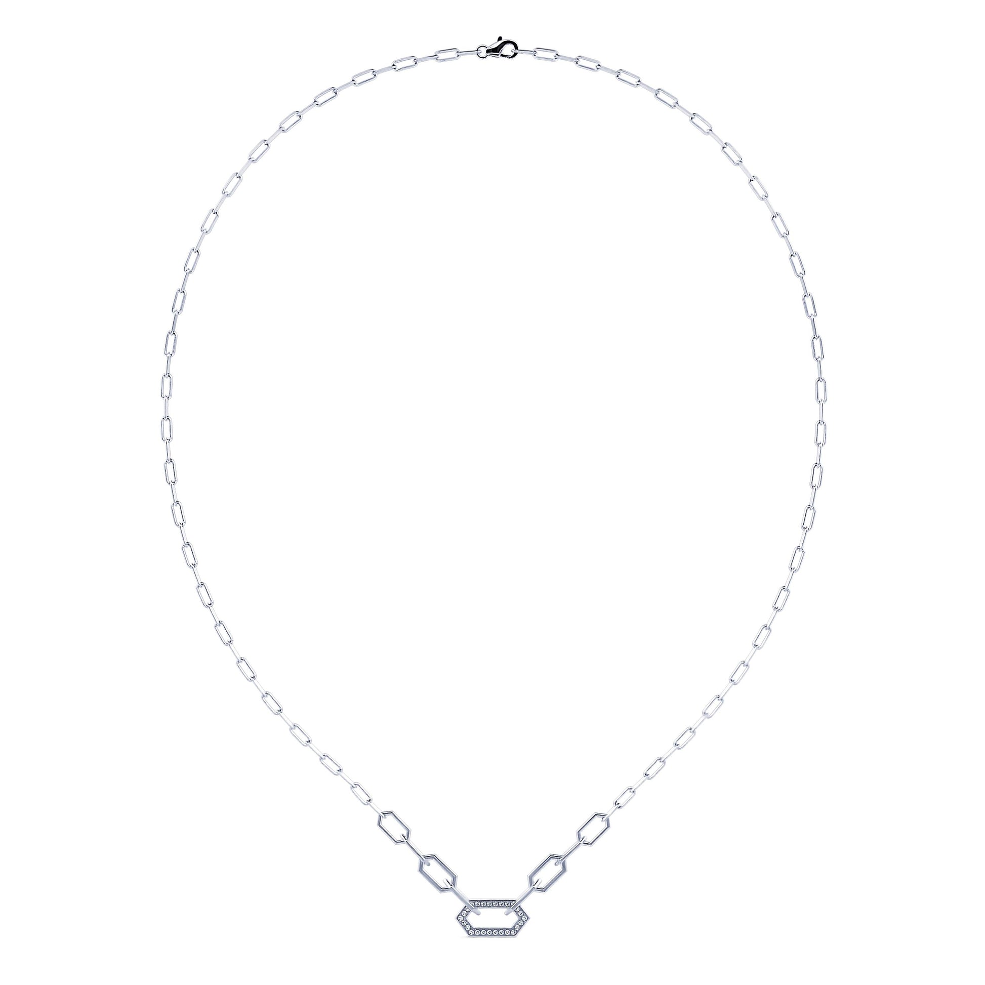 Collier chaîne un maillon serti or blanc Dona 3