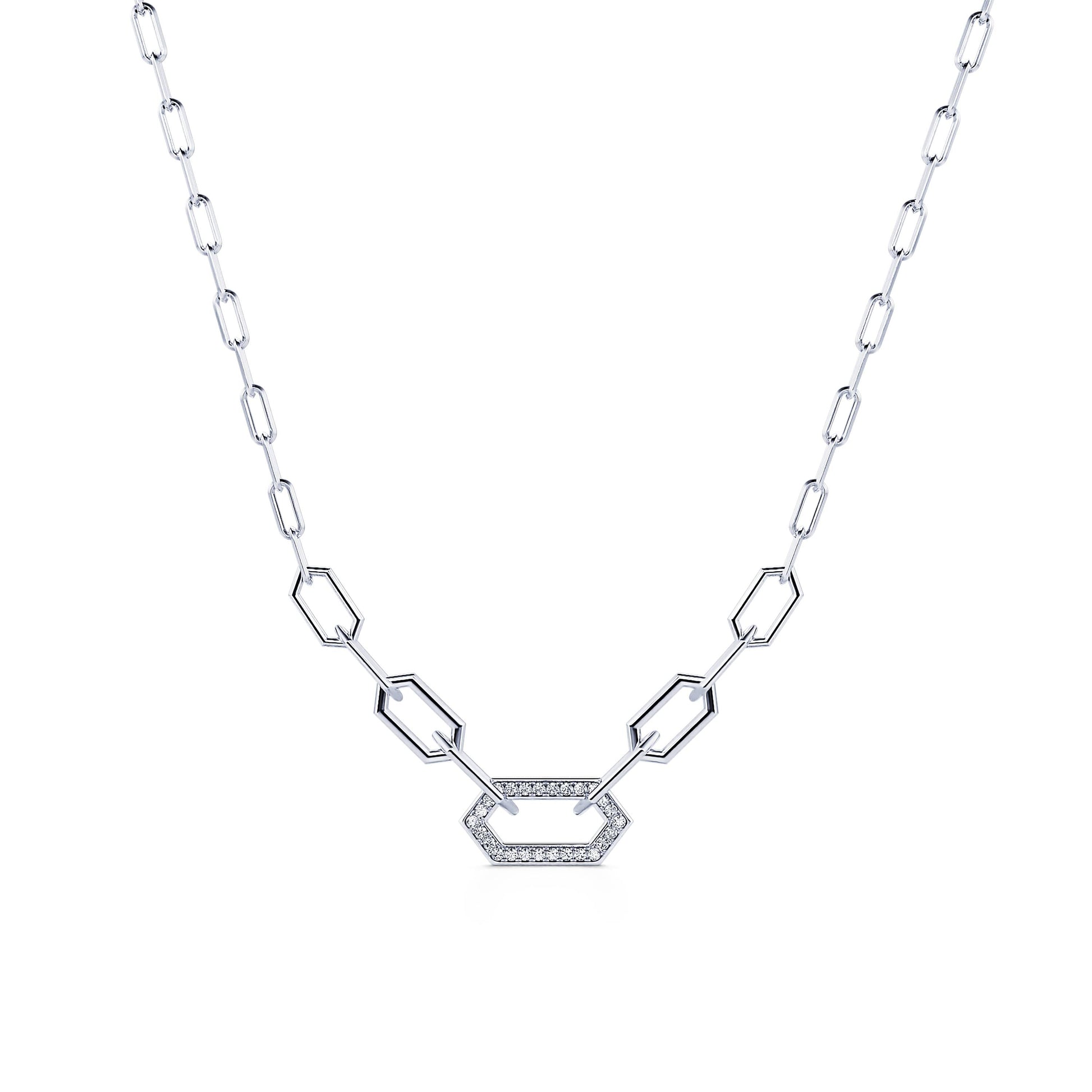 Collier chaîne un maillon serti or blanc Dona 2