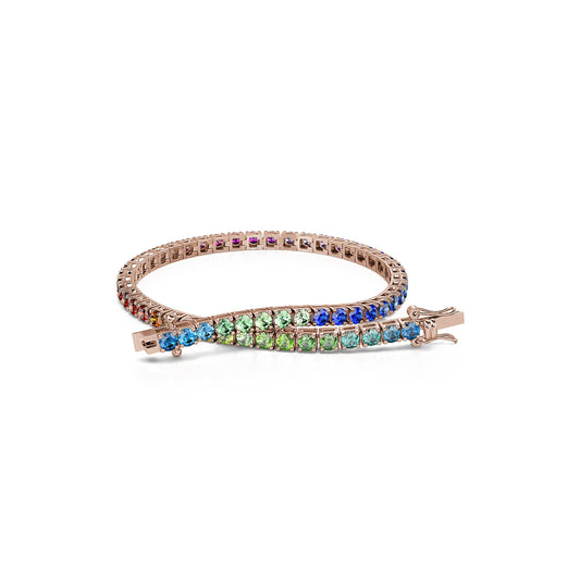 Riviera Rainbow&nbsp;-&nbsp;Bracelet rivière diamant or rose saphirs rainbow #1