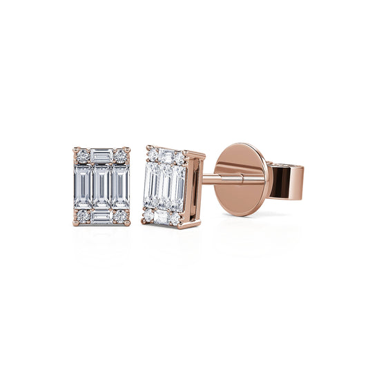 Elma - Puces d'oreilles or rose diamant émeraude #1