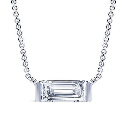 Emy&nbsp;-&nbsp;Collier or blanc diamant baguette #2