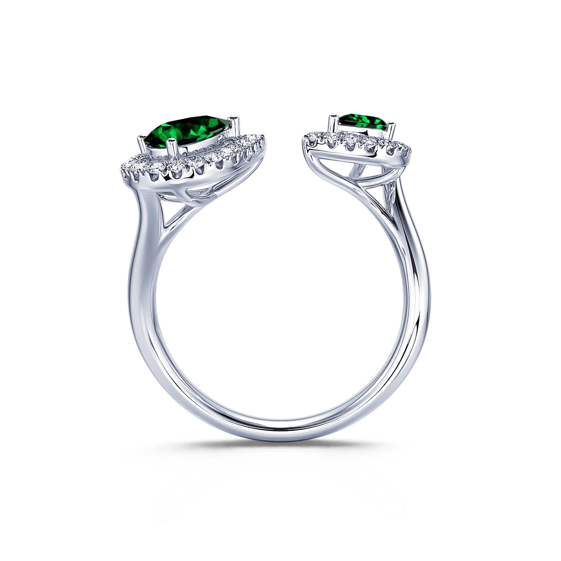 Bague Toi &amp; Moi or blanc poire diamant et émeraudes Ezia Émeraude 3