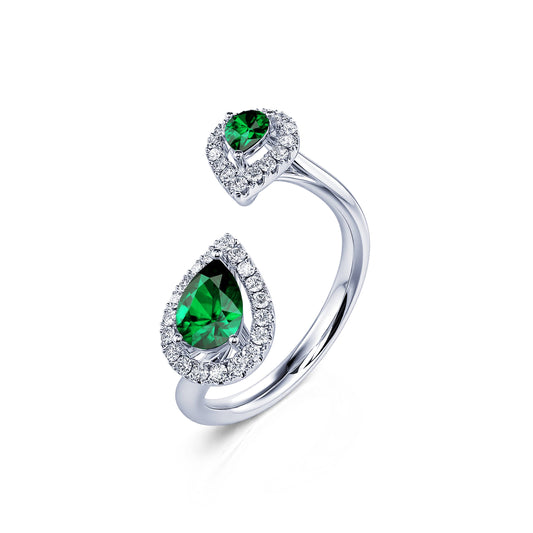 Ezia Émeraude&nbsp;-&nbsp;Bague Toi &amp; Moi or blanc poire diamant et émeraudes #2