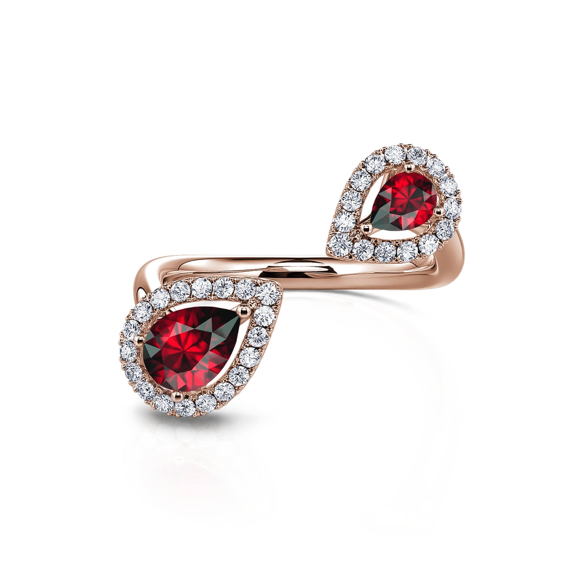 Bague Toi &amp; Moi or rose poire diamant et rubis Ezia Rubis 1