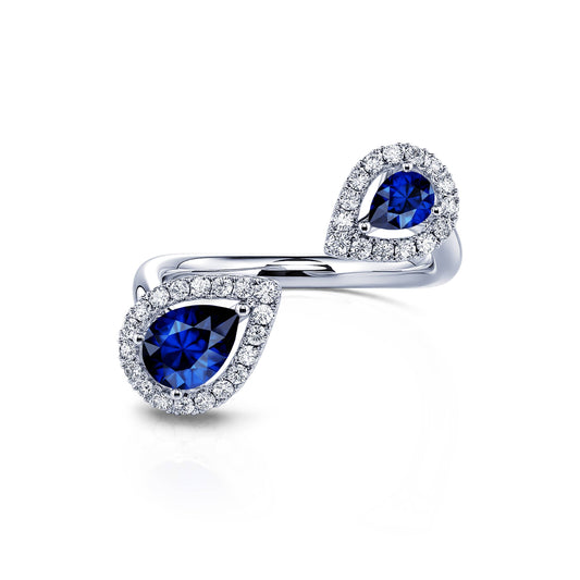 Ezia Saphir - Bague Toi & Moi or blanc poire diamant et saphirs #1