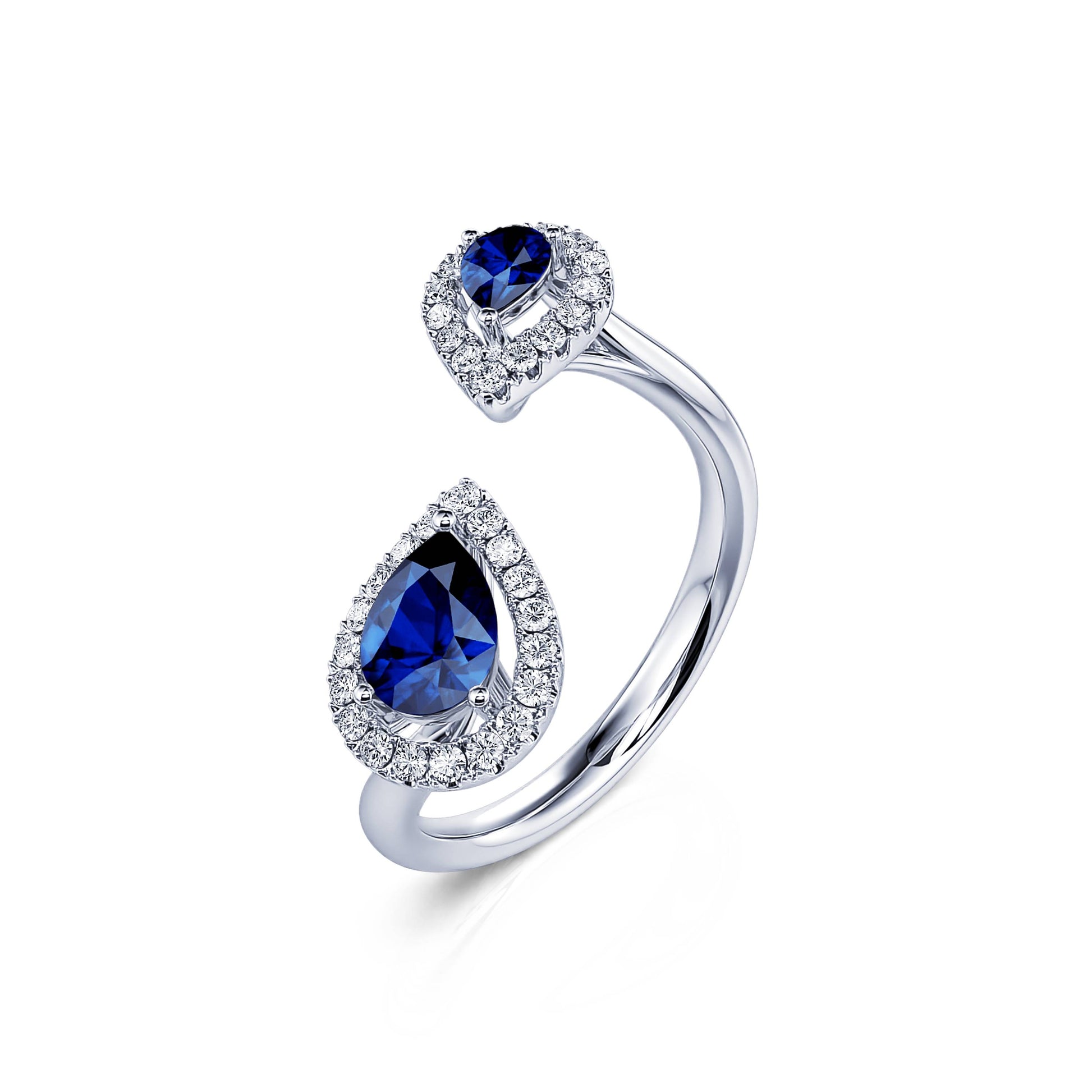 Bague en or blanc 18 carats, diamants 0,10 carat et saphirs ovales Bague en or blanc 18 carats, diamants 0,10 carat et saphirs ovales