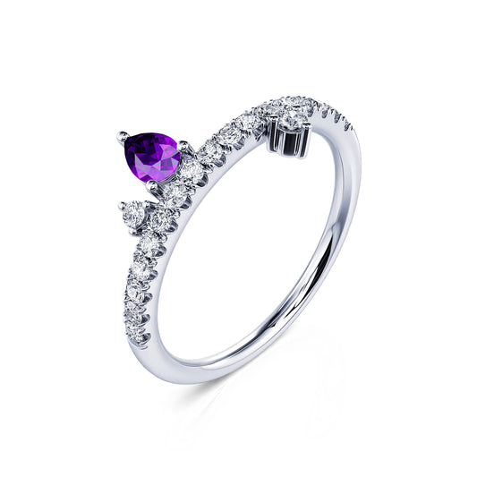 Février - Bague de naissance platine diamant et poire améthyste #2