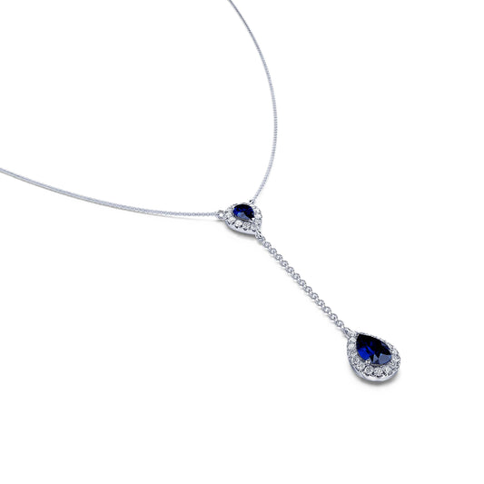 Fina - Collier cravate or blanc diamants et saphir #1