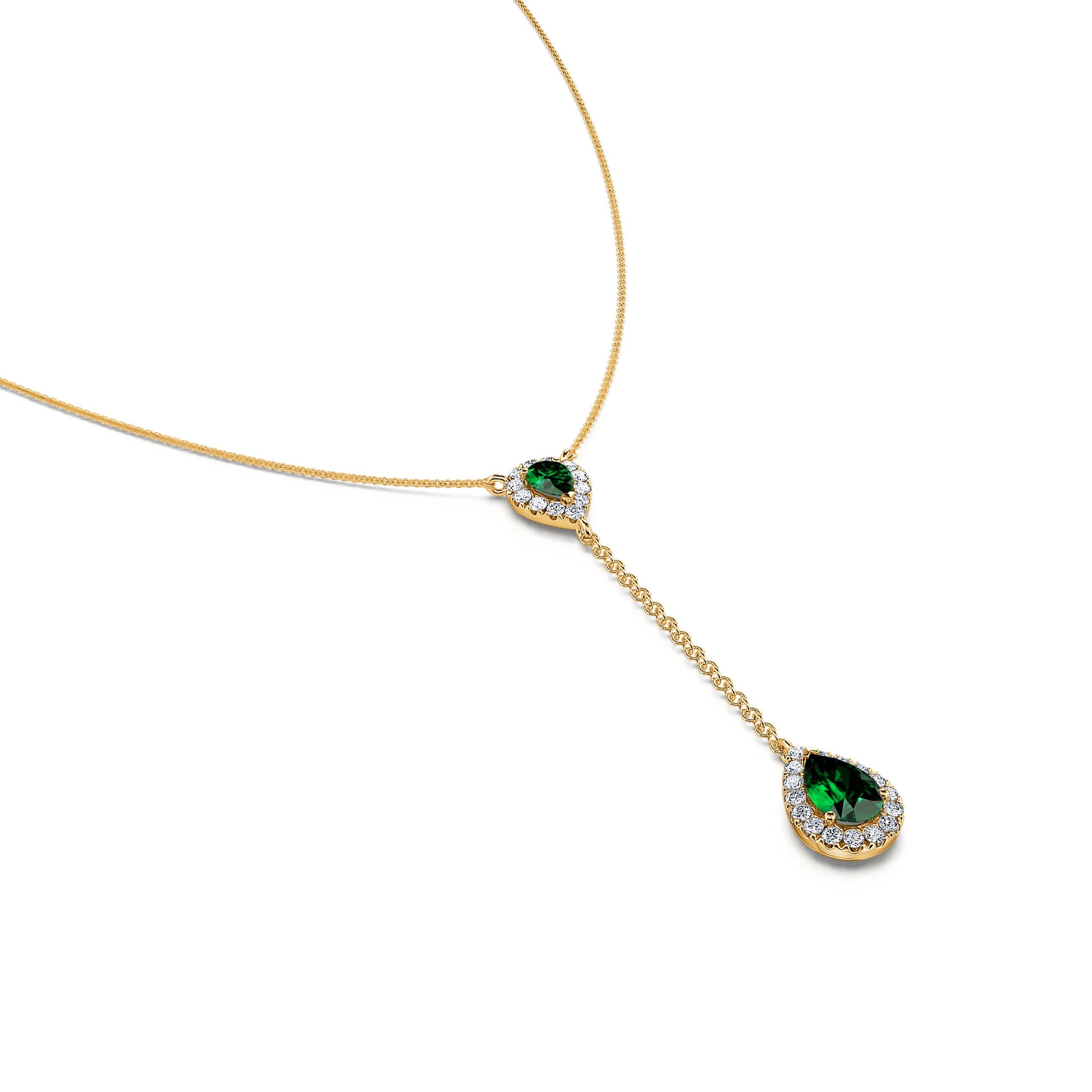 Collier cravate or jaune diamants et emeraude Fina 1