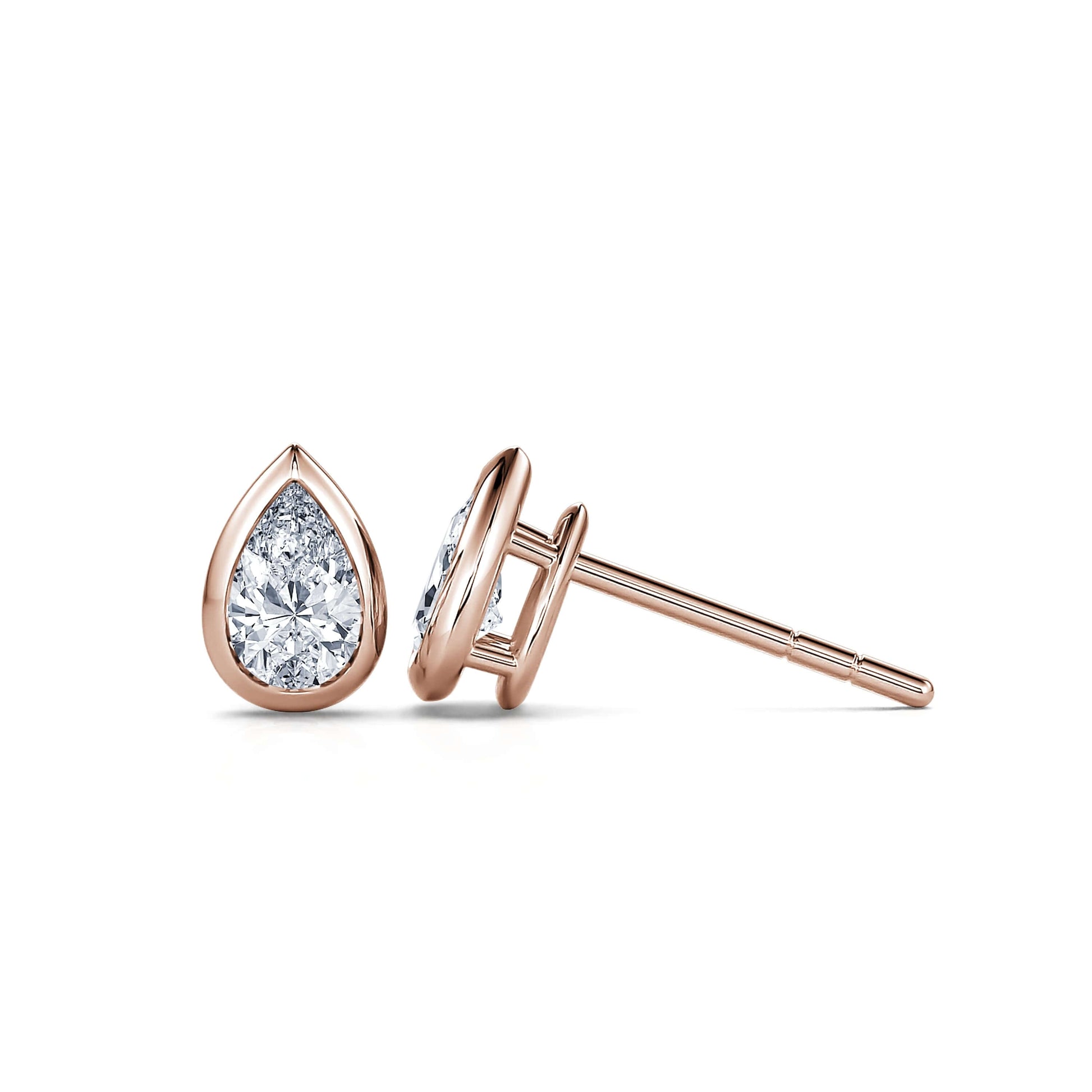 Puces d'oreilles diamant poire or rose Goutte L 3
