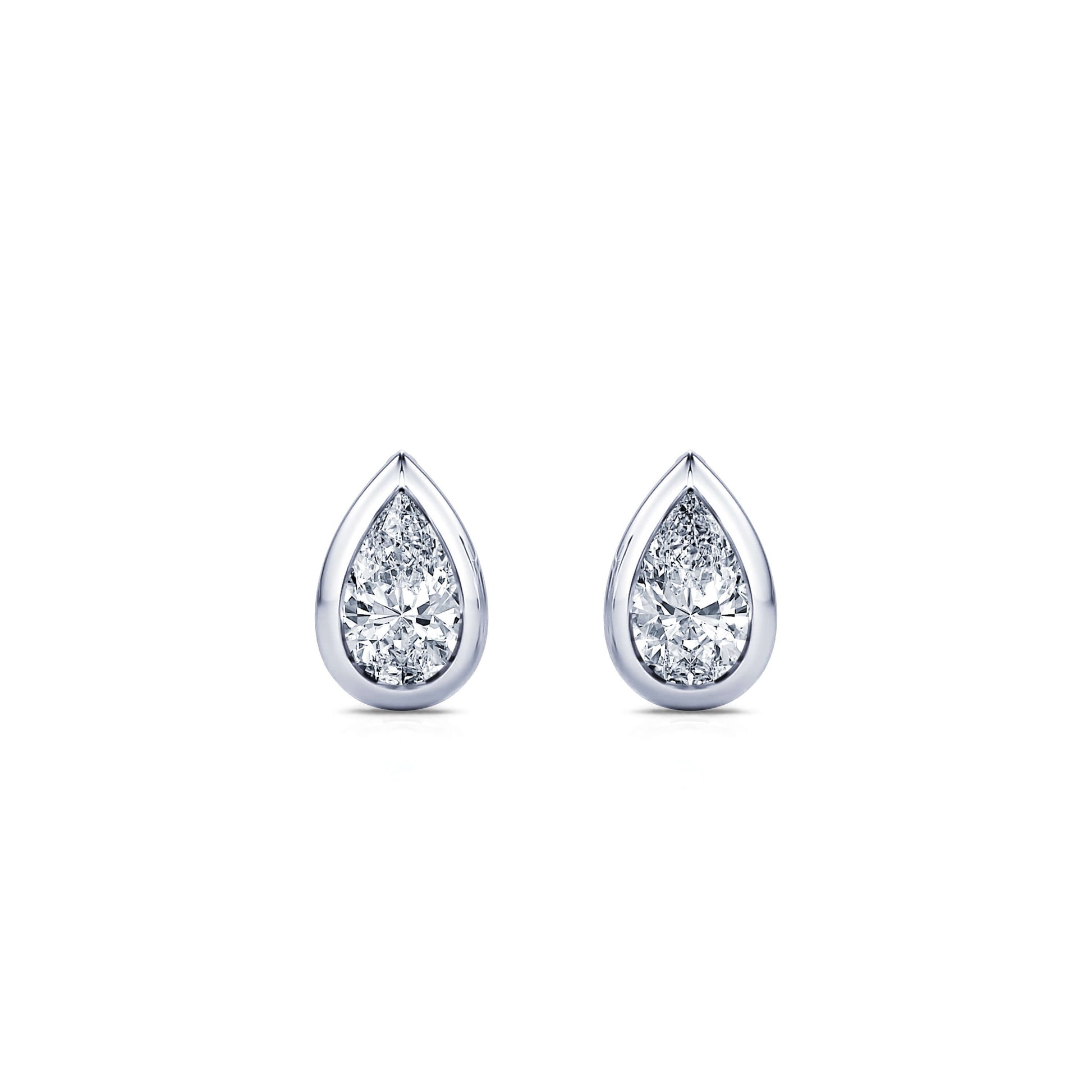 Puces d'oreilles diamant poire or blanc Goutte M 1