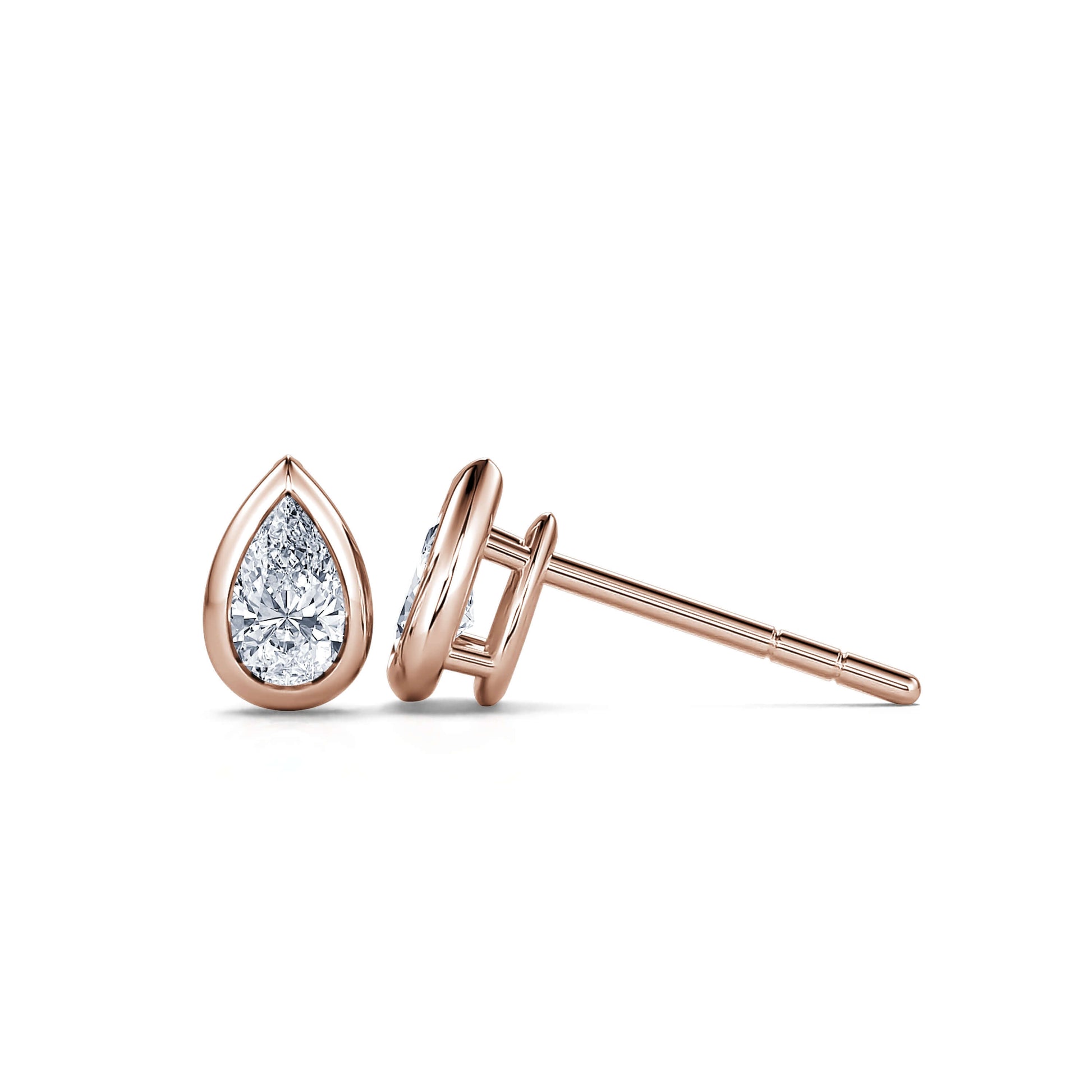 Puces d'oreilles diamant poire or rose Goutte M 3