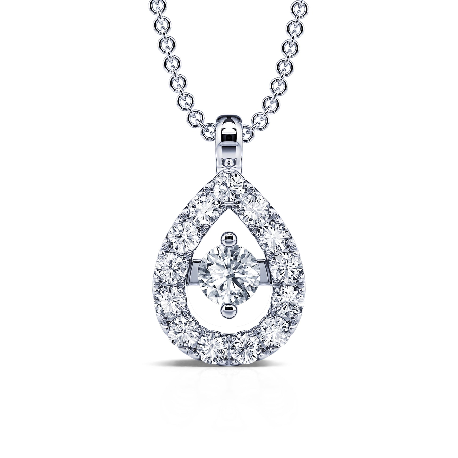 Collier or blanc diamant poire avec halo Greenwich 2
