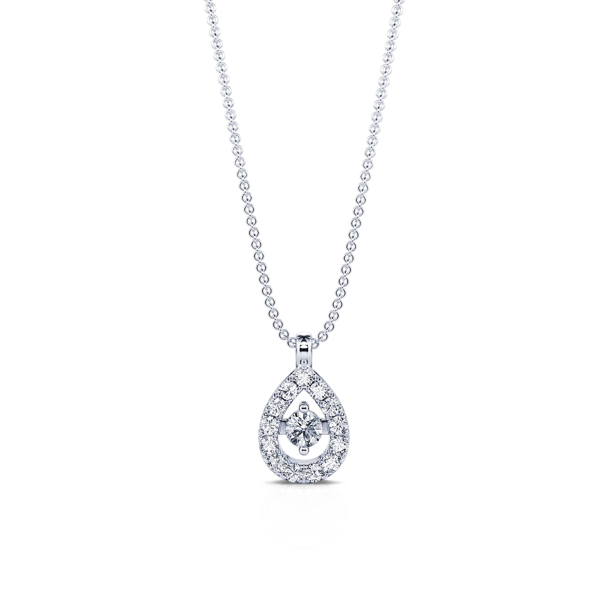 Collier or blanc diamant poire avec halo Greenwich 1