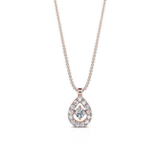 Greenwich&nbsp;-&nbsp;Collier or rose diamant poire avec halo #1