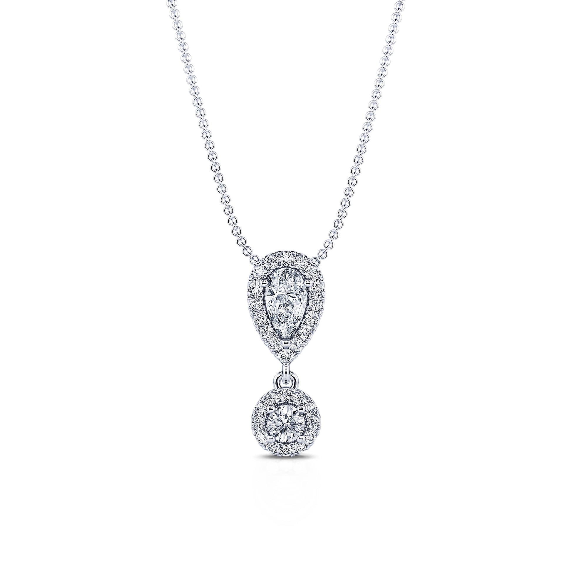Collier or blanc diamant double motif halo Harlem 1