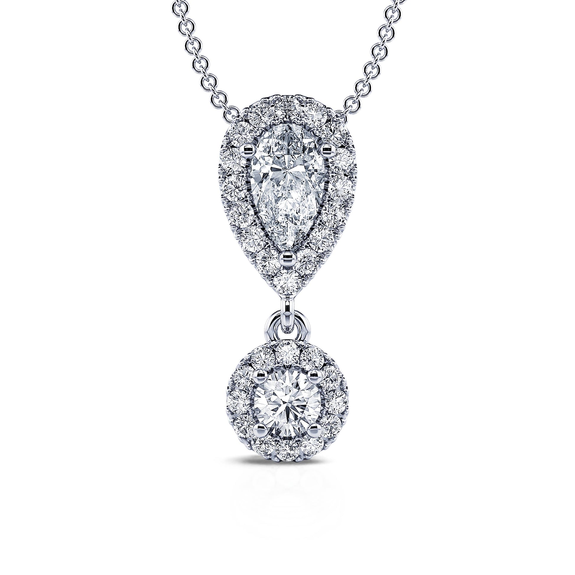 Collier or blanc diamant double motif halo Harlem 2