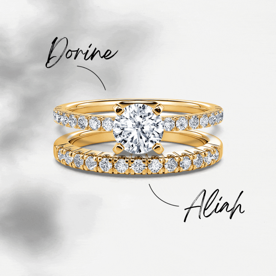 L'harmonie Parfaite : bague de fiançailles Dorine et alliance Aliah