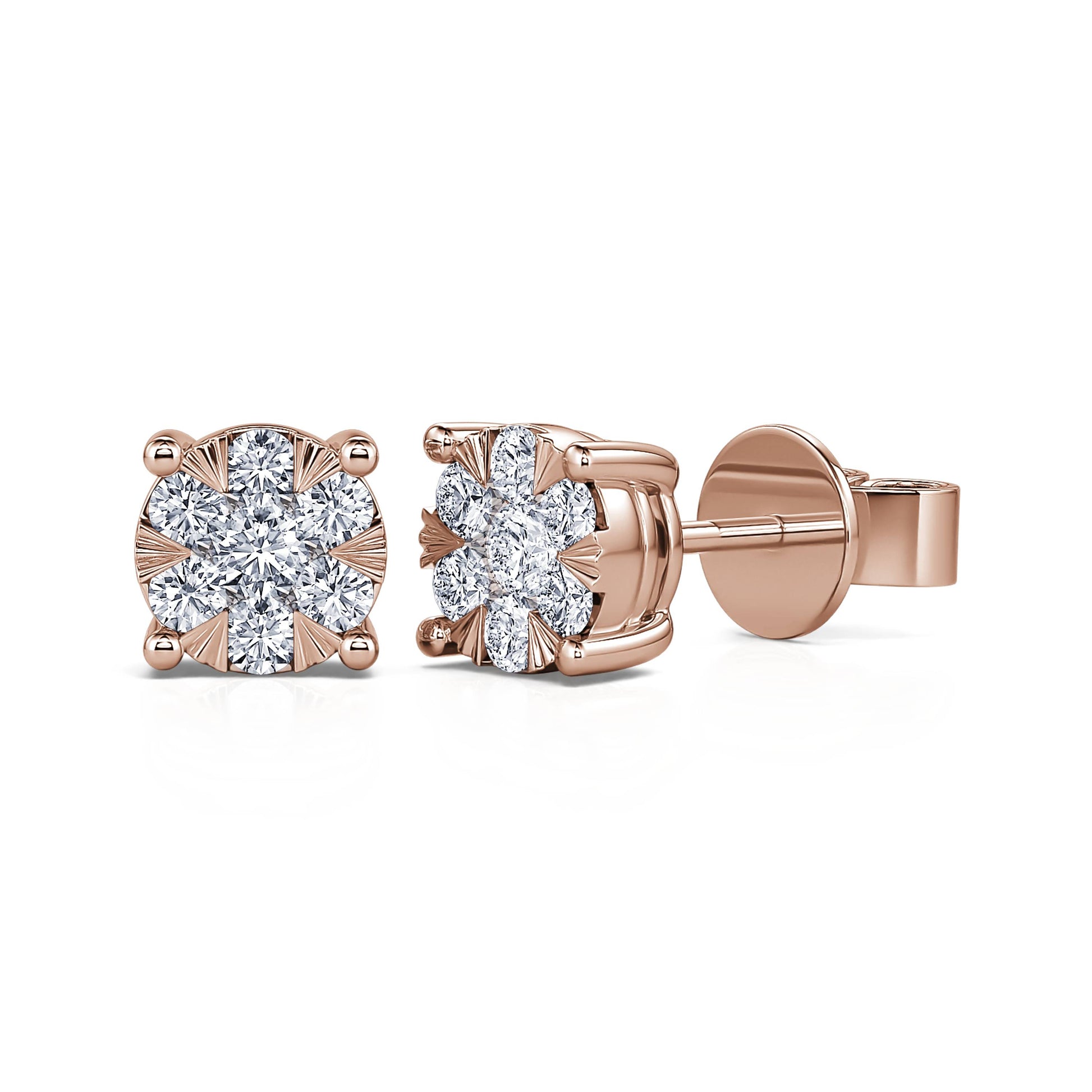 Puces d'oreilles diamant illusion or rose Ilona L 1