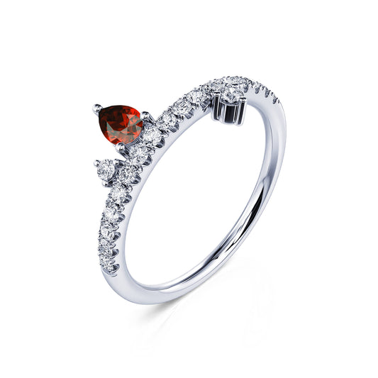 Janvier - Bague de naissance platine diamant et poire grenat #2