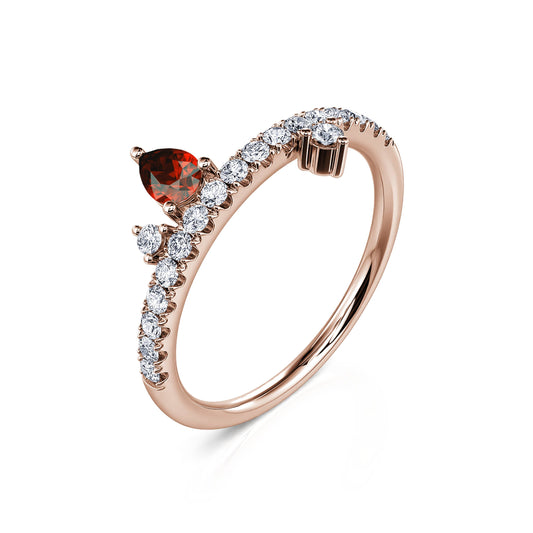Janvier&nbsp;-&nbsp;Bague de naissance or rose diamant et poire grenat #2