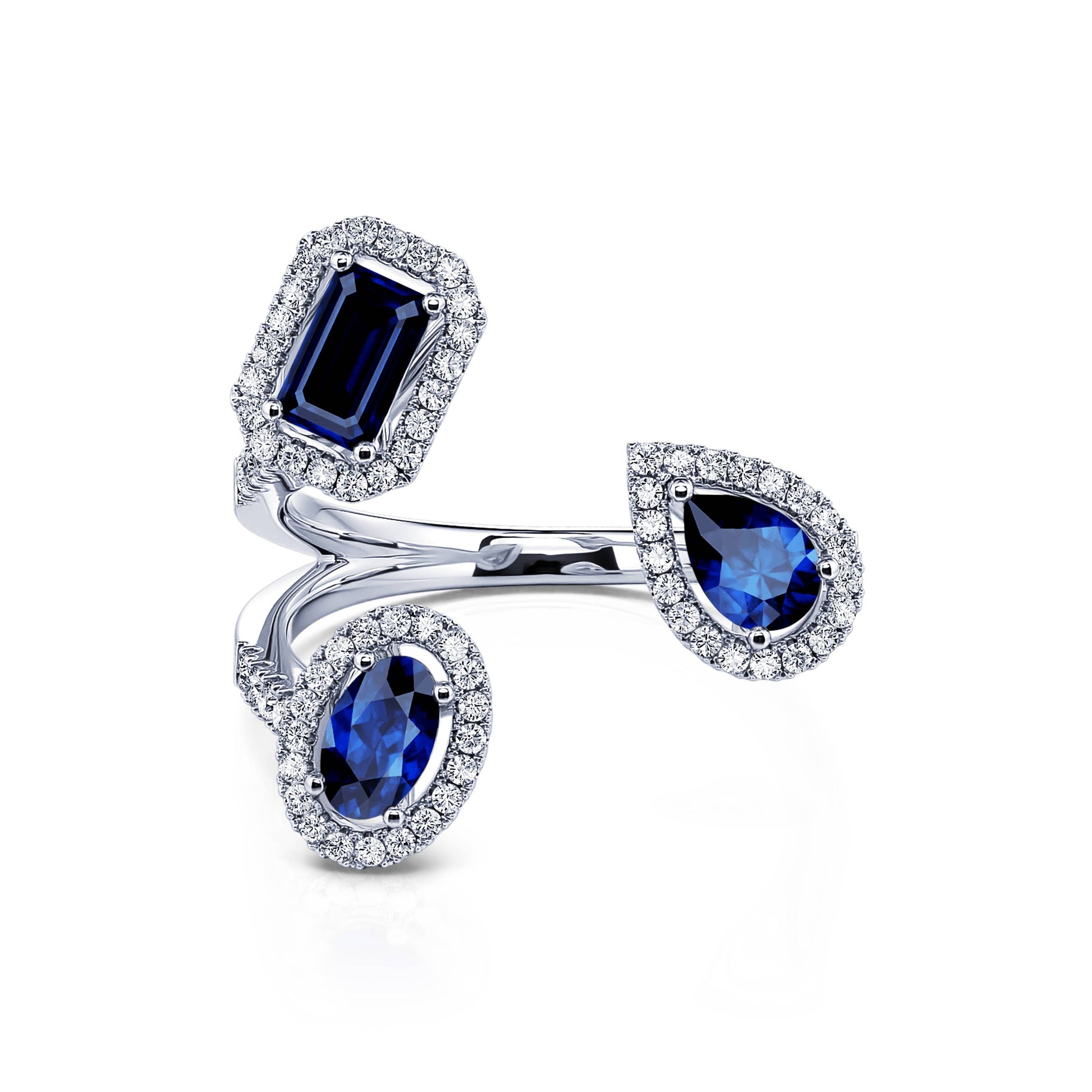 Bague ouverte mutliformes saphirs et diamant Jared 1