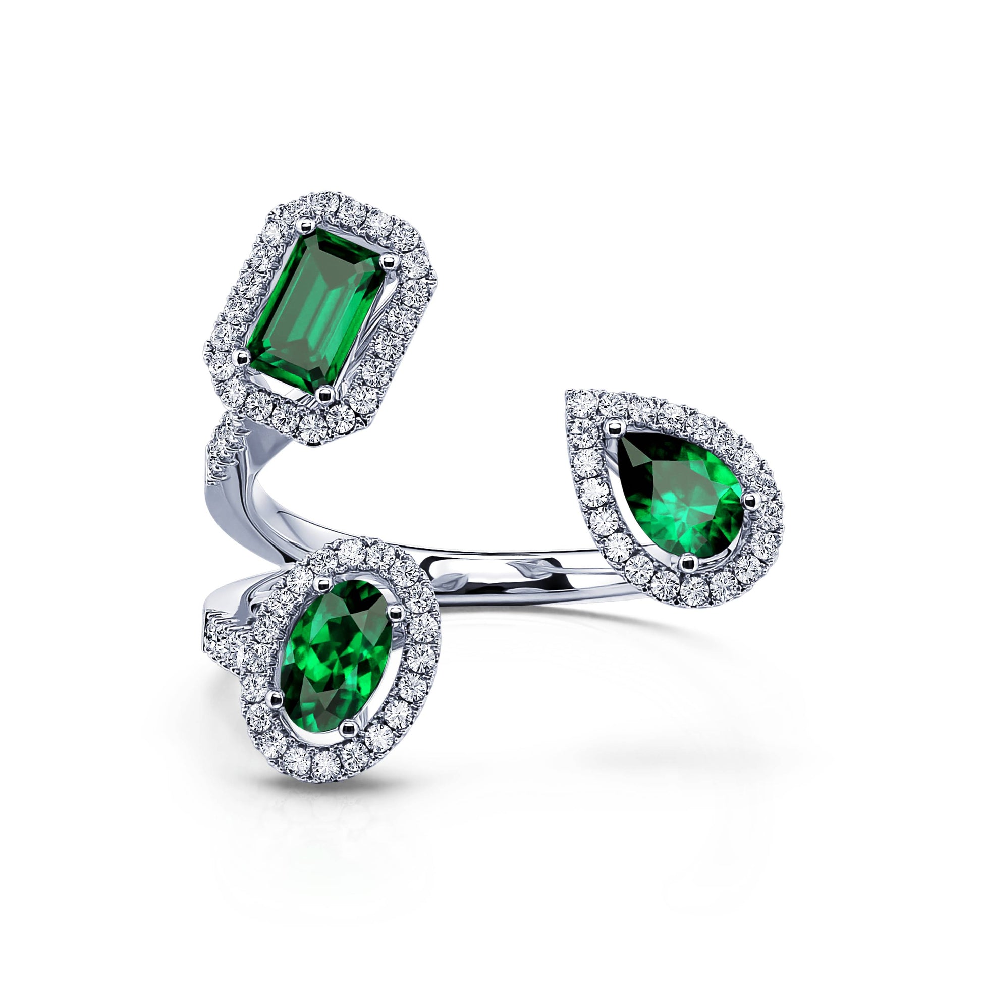 Bague ouverte mutliformes émeraudes et diamant Jared 4
