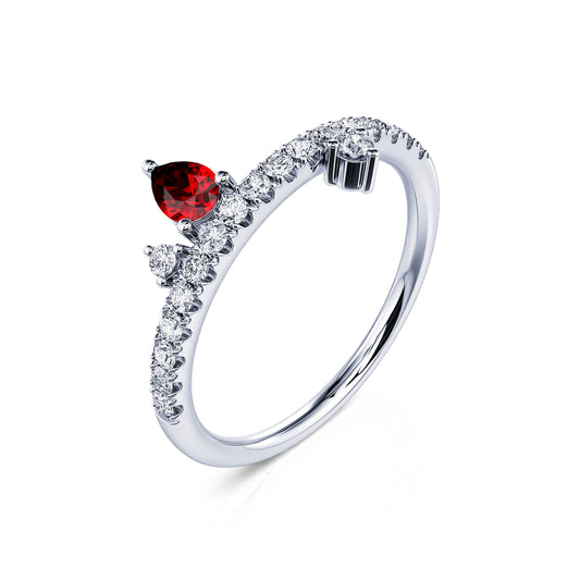 Juillet&nbsp;-&nbsp;Bague de naissance platine diamant et poire rubis #2