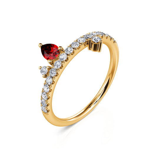 Juillet - Bague de naissance or jaune diamant et poire rubis #2