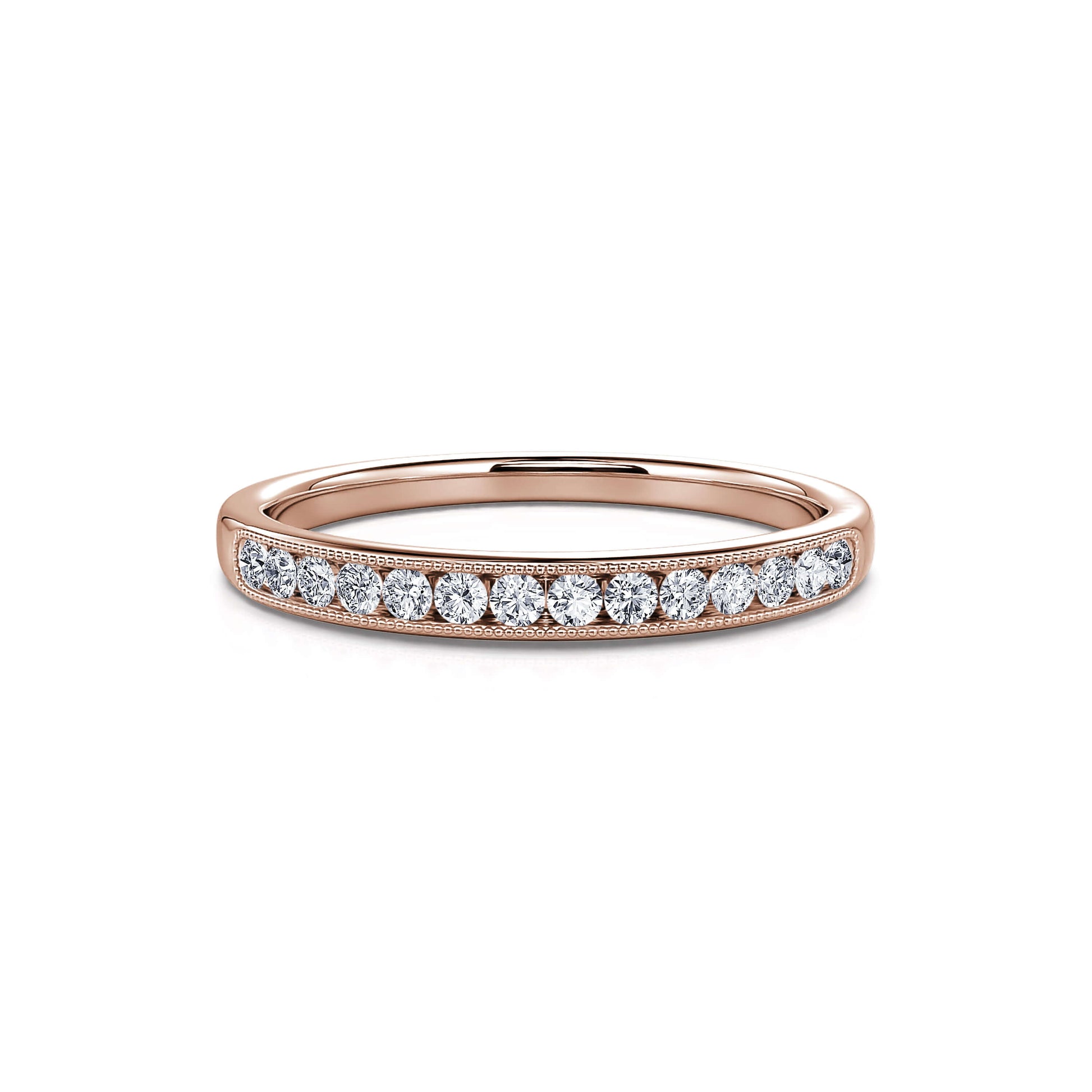 Alliance demi tour rail perlé or rose diamant Julia 3