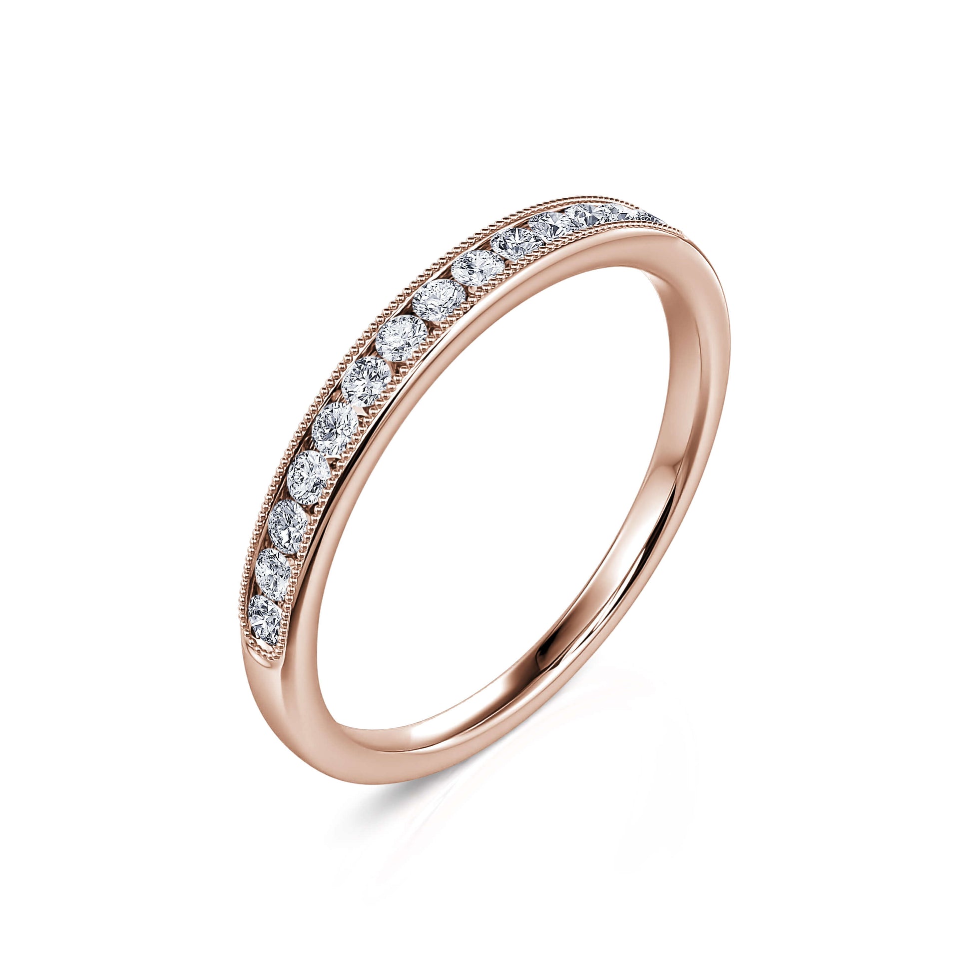 Alliance demi tour rail perlé or rose diamant Julia 1