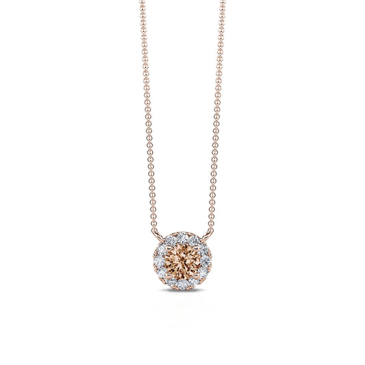 June Brun&nbsp;-&nbsp;Collier or rose diamant brun rond avec halo  #1